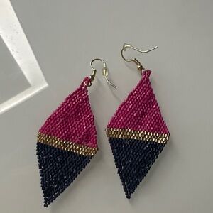Chic Gold-Accented Pink and Navy Earrings